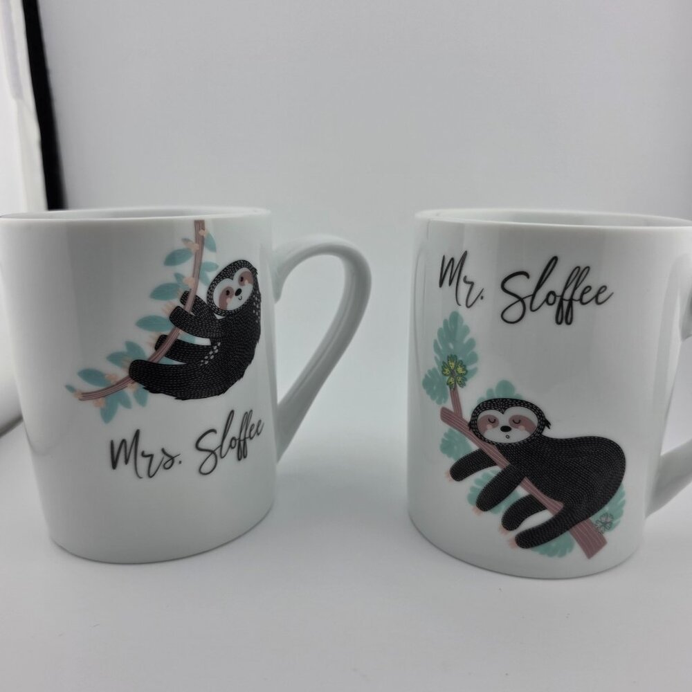 10 Strawberry Street Mr & Mrs Sloffee Couple White Tea Coffee‎ Mug - Set of 2